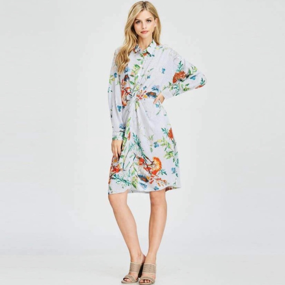 Veveret Floral Navy Striped Shirtdress
